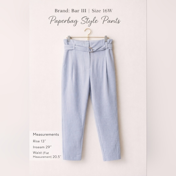 Bar III Pants - Bar III 16W Paperbag Waist Pants Moonstone Blue Gray Pleated Crepe High Rise